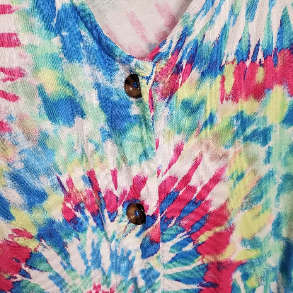 UGG Koolaburra Size XL Shirt Tie Dye Swirl Stretch Jersey Knit Button Up V-neck - Picture 6 of 10